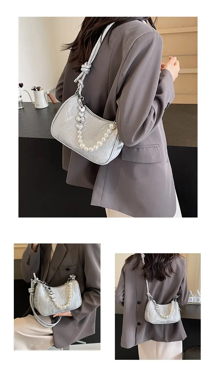 Women's Pearl Beaded Shoulder Bag Grey 2024 — feature 12