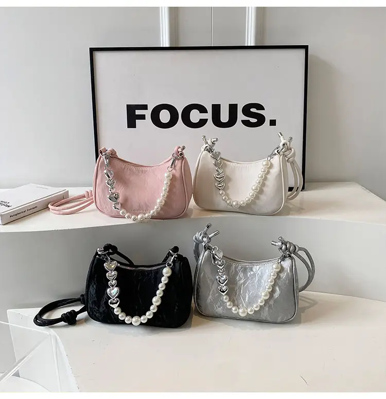 Women's Pearl Beaded Shoulder Bag Grey 2024 — feature 13