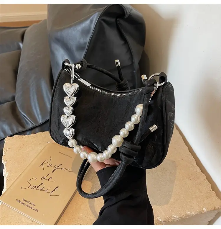 Women's Pearl Beaded Shoulder Bag Grey 2024 — feature 14