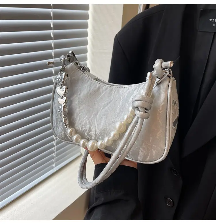 Women's Pearl Beaded Shoulder Bag Grey 2024 — feature 16