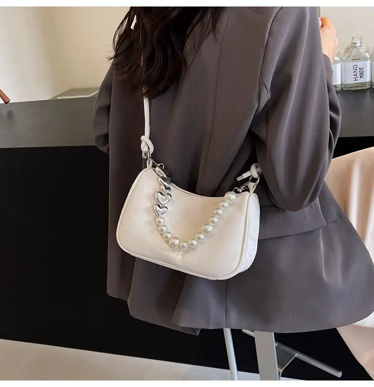 Women's Pearl Beaded Shoulder Bag Grey 2024 — feature 21
