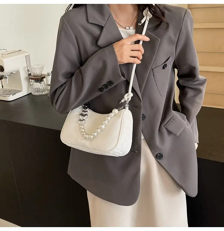 Women's Pearl Beaded Shoulder Bag Grey 2024 — feature 22