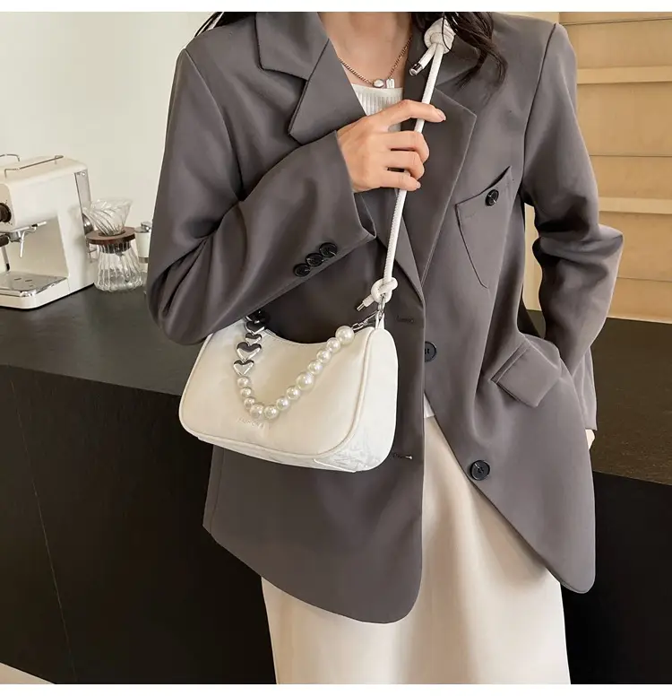 Women's Pearl Beaded Shoulder Bag Grey 2024 — feature 23