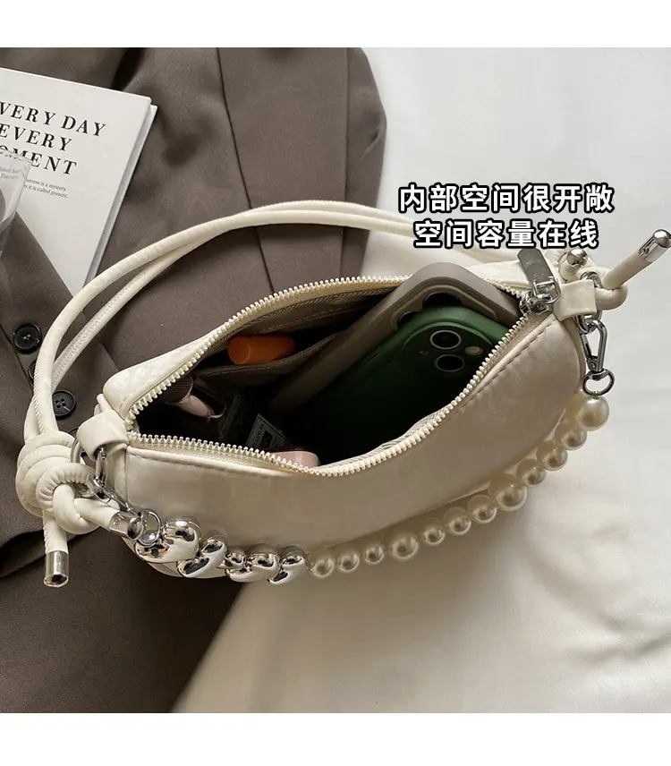 Women's Pearl Beaded Shoulder Bag Grey 2024 — feature 7