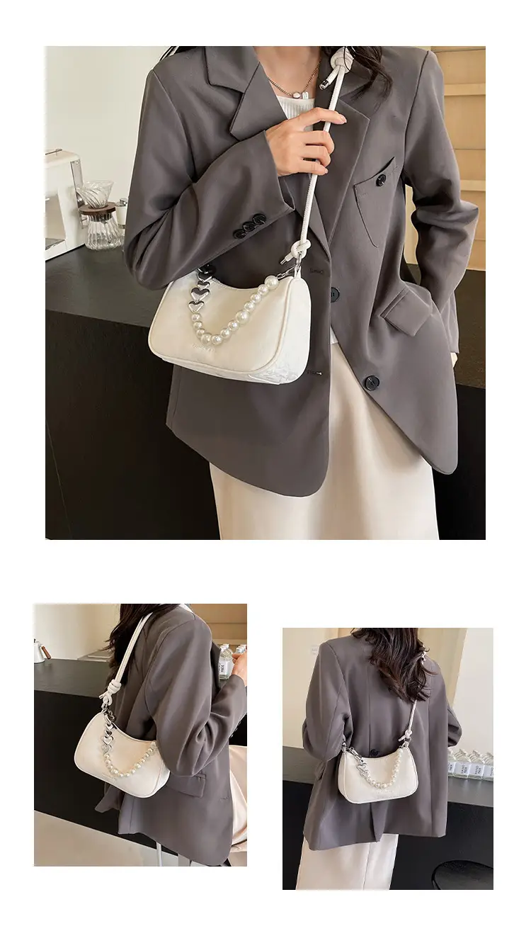 Women's Pearl Beaded Shoulder Bag Grey 2024 — feature 9