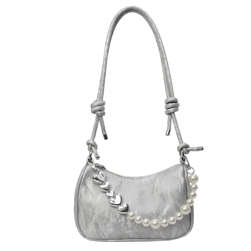 Women's Pearl Beaded Shoulder Bag Grey 2024 - Image 3
