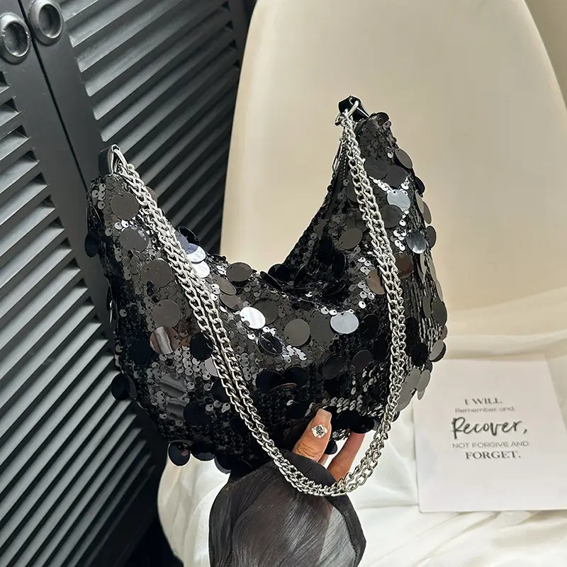 Black Sequin Shoulder Bag for Women 2024 Spring Summer - Image 7