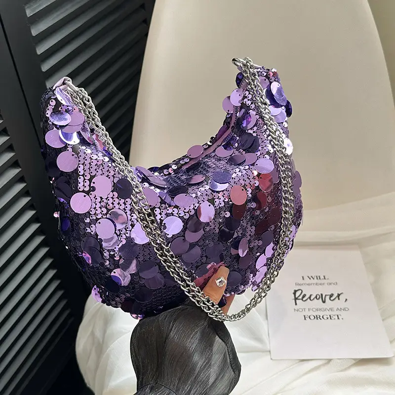 Black Sequin Shoulder Bag for Women 2024 Spring Summer - Image 8