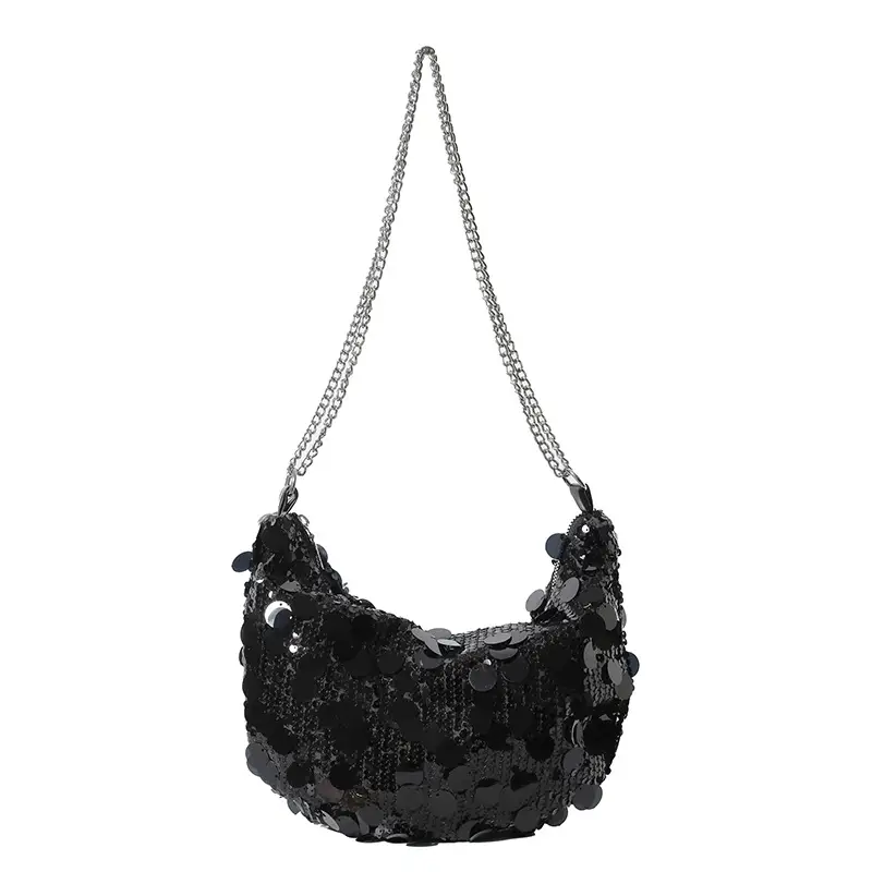 Black Sequin Shoulder Bag for Women 2024 Spring Summer - Image 9