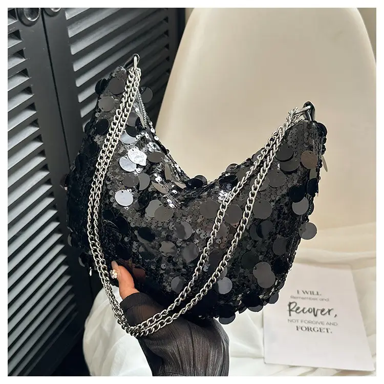 Black Sequin Shoulder Bag for Women 2024 Spring Summer — feature 23