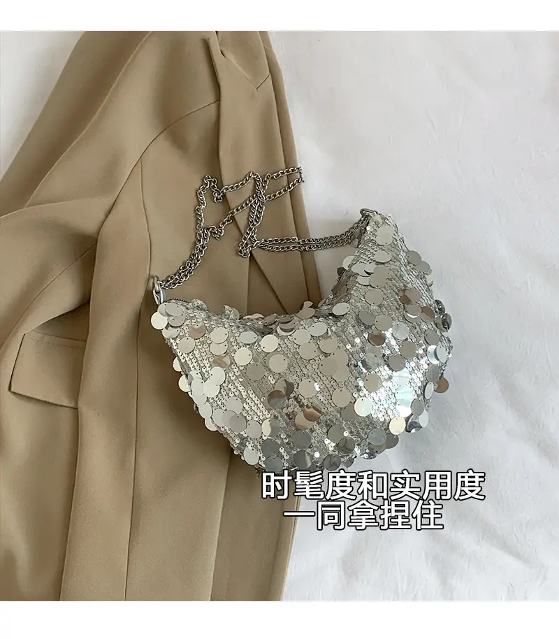 Black Sequin Shoulder Bag for Women 2024 Spring Summer — feature 3