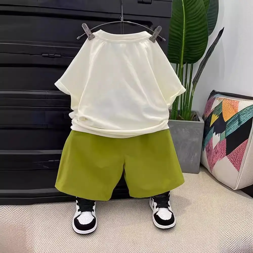 Baby Cartoon T-Shirt Shorts Set White Brown Loose Summer - Image 4