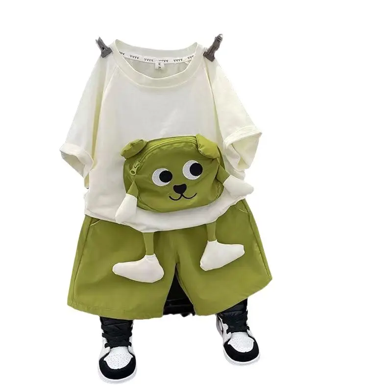 Baby Cartoon T-Shirt Shorts Set White Brown Loose Summer - Image 7