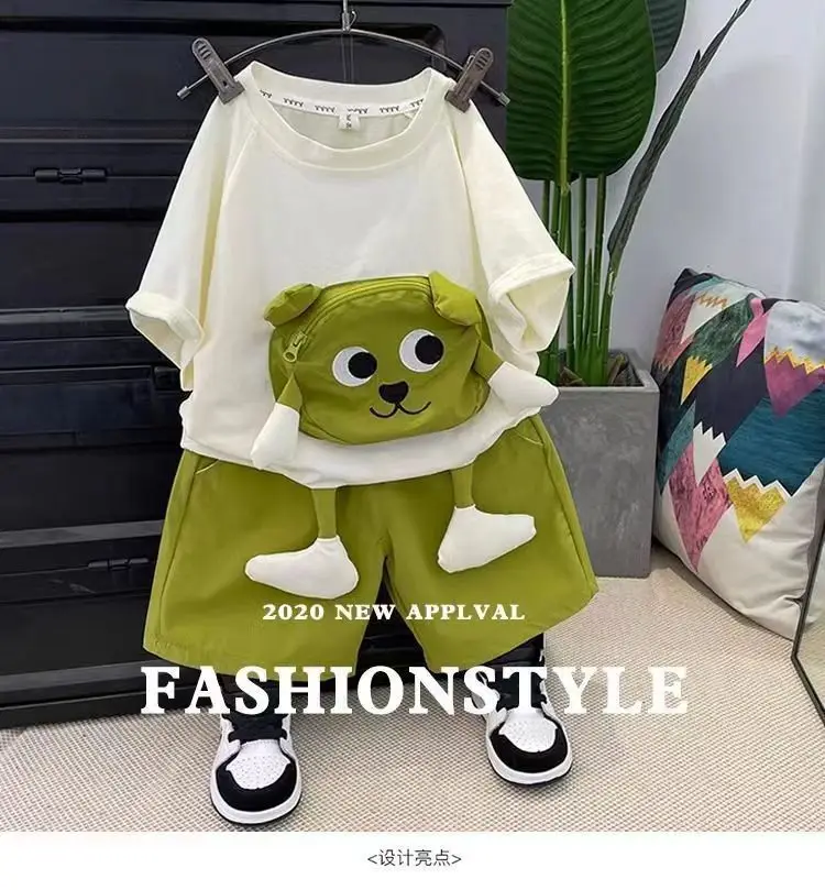 Baby Cartoon T-Shirt Shorts Set White Brown Loose Summer — feature 1