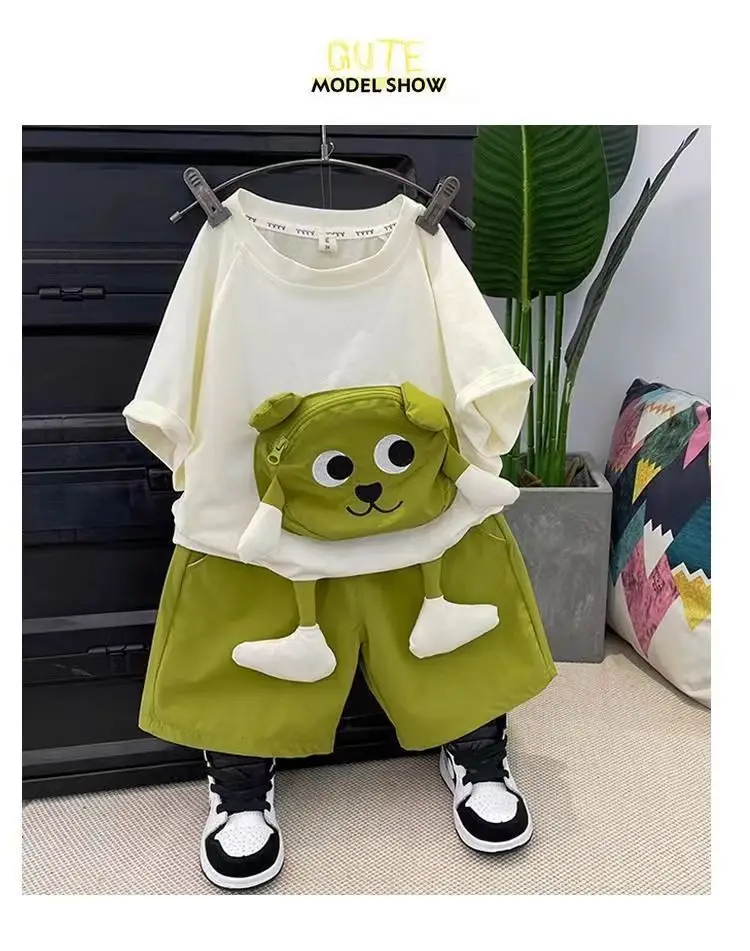 Baby Cartoon T-Shirt Shorts Set White Brown Loose Summer — feature 5