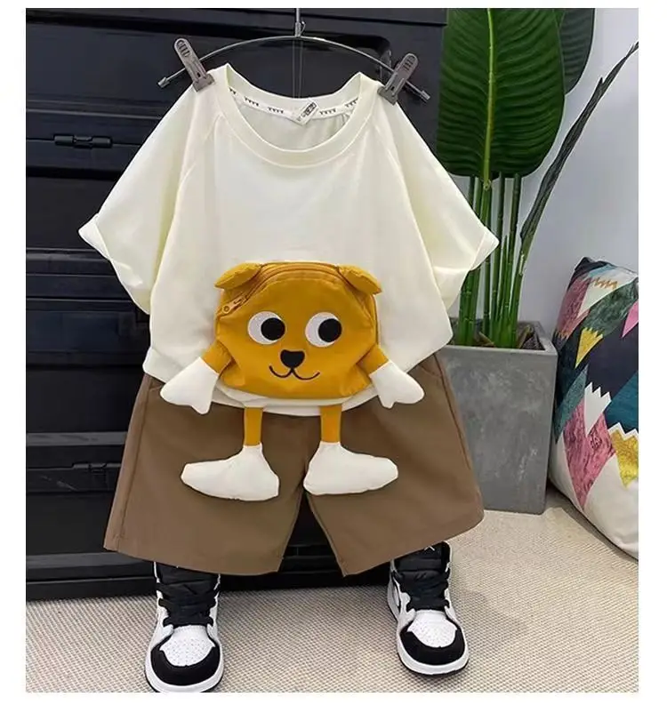 Baby Cartoon T-Shirt Shorts Set White Brown Loose Summer — feature 7