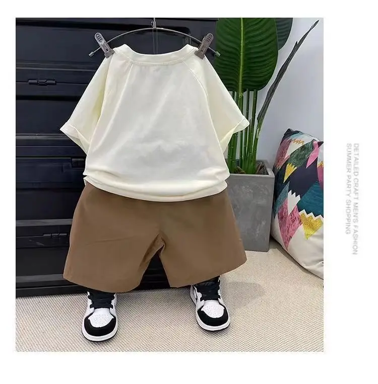 Baby Cartoon T-Shirt Shorts Set White Brown Loose Summer — feature 8