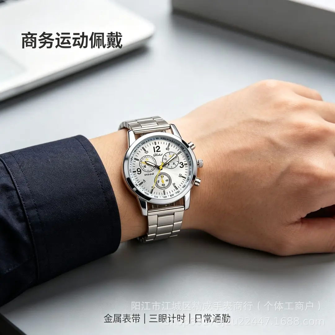 Aliexpress Watch Geneva Three-Eye Six-Hand Steel Band Quartz Watch Fashion Wristwatch Multifunctional Men's Watch