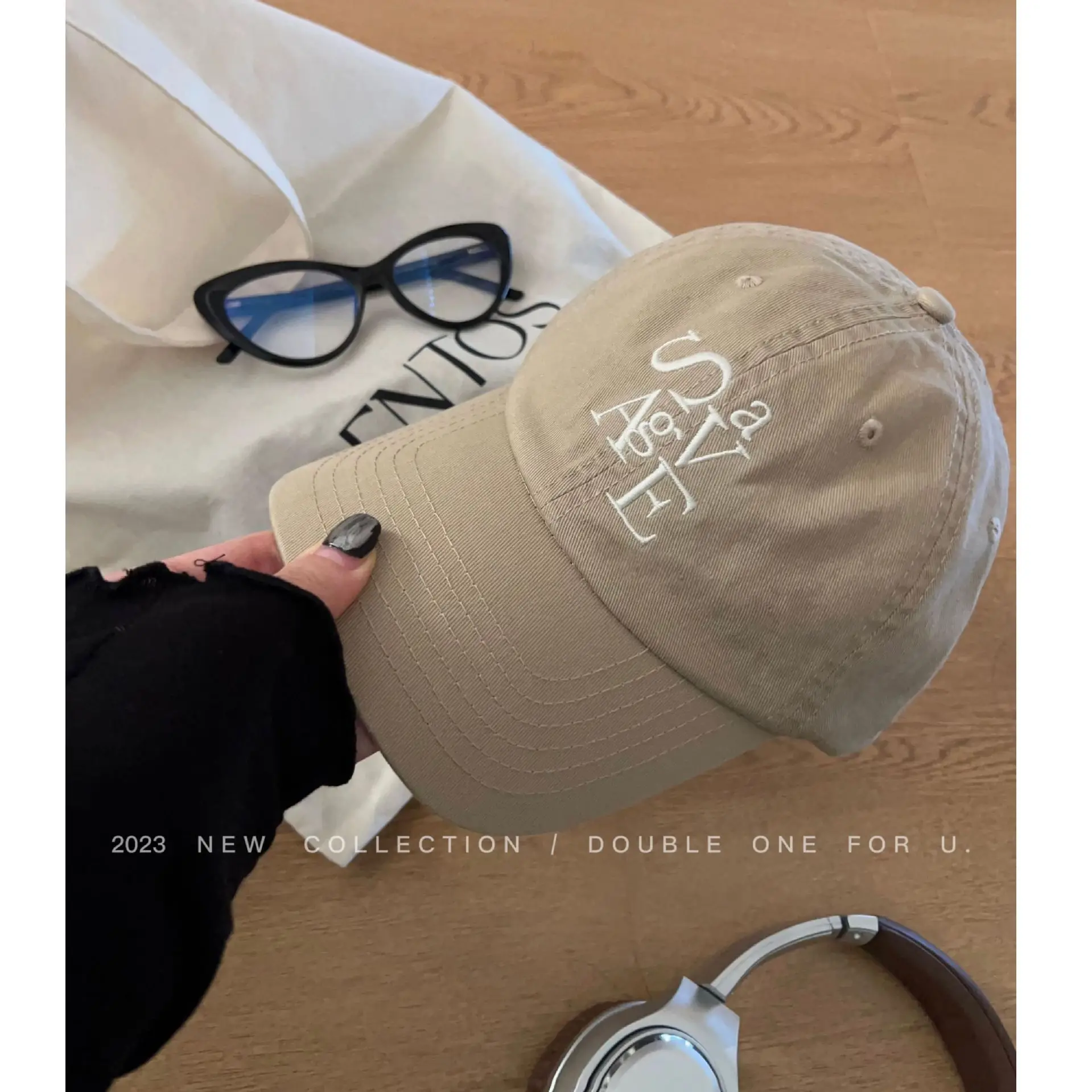 Women Black Baseball Cap with Embroidered Design - Image 13