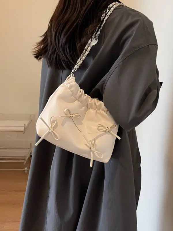 Pink Embroidered Chain Crossbody Bag for Women - Image 5