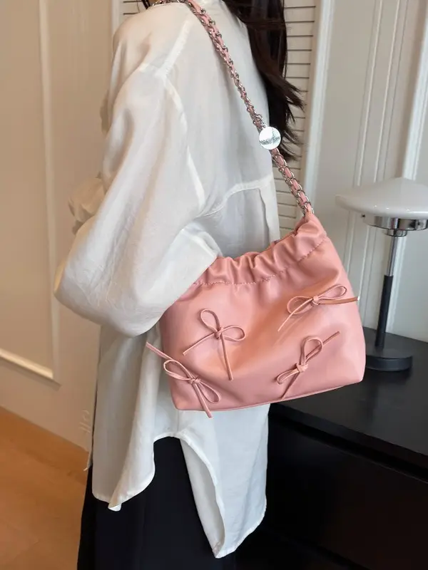 Pink Embroidered Chain Crossbody Bag for Women - Image 7