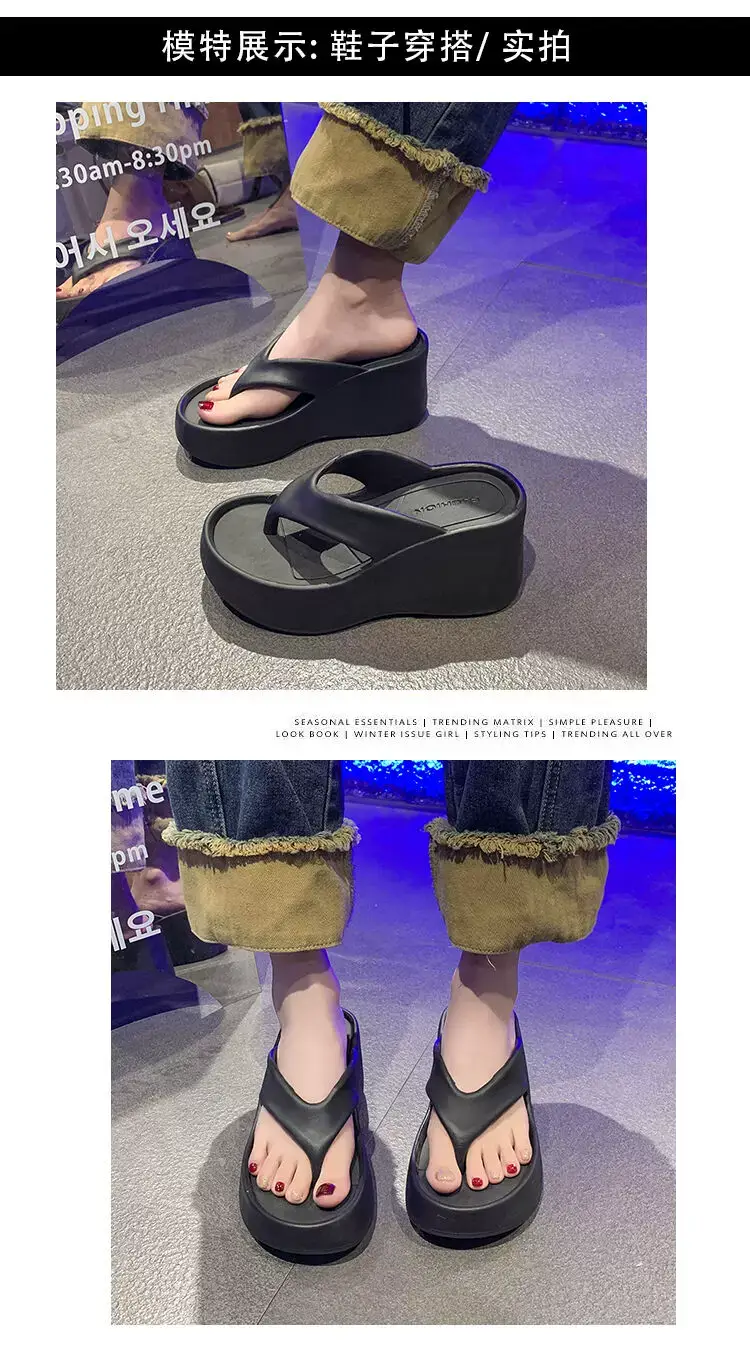 Cross-Border Hot-Selling 9cm Height-Increasing Flip-Flops for Women, Summer Beach Shoes for Petite Individuals, Instagram-Style Casual Thong Sandals — feature 8