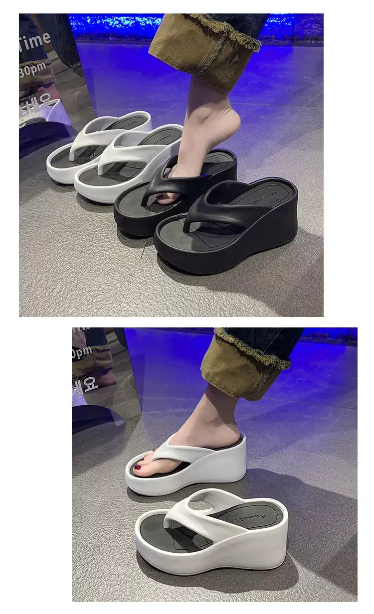Cross-Border Hot-Selling 9cm Height-Increasing Flip-Flops for Women, Summer Beach Shoes for Petite Individuals, Instagram-Style Casual Thong Sandals — feature 9