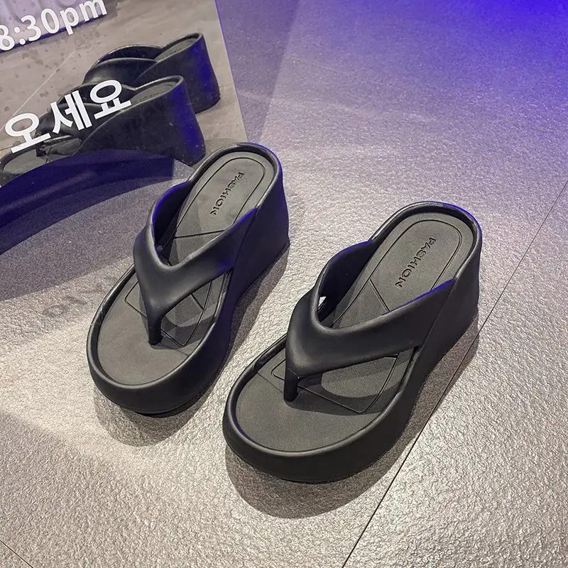 Cross-Border Hot-Selling 9cm Height-Increasing Flip-Flops for Women, Summer Beach Shoes for Petite Individuals, Instagram-Style Casual Thong Sandals - Image 2