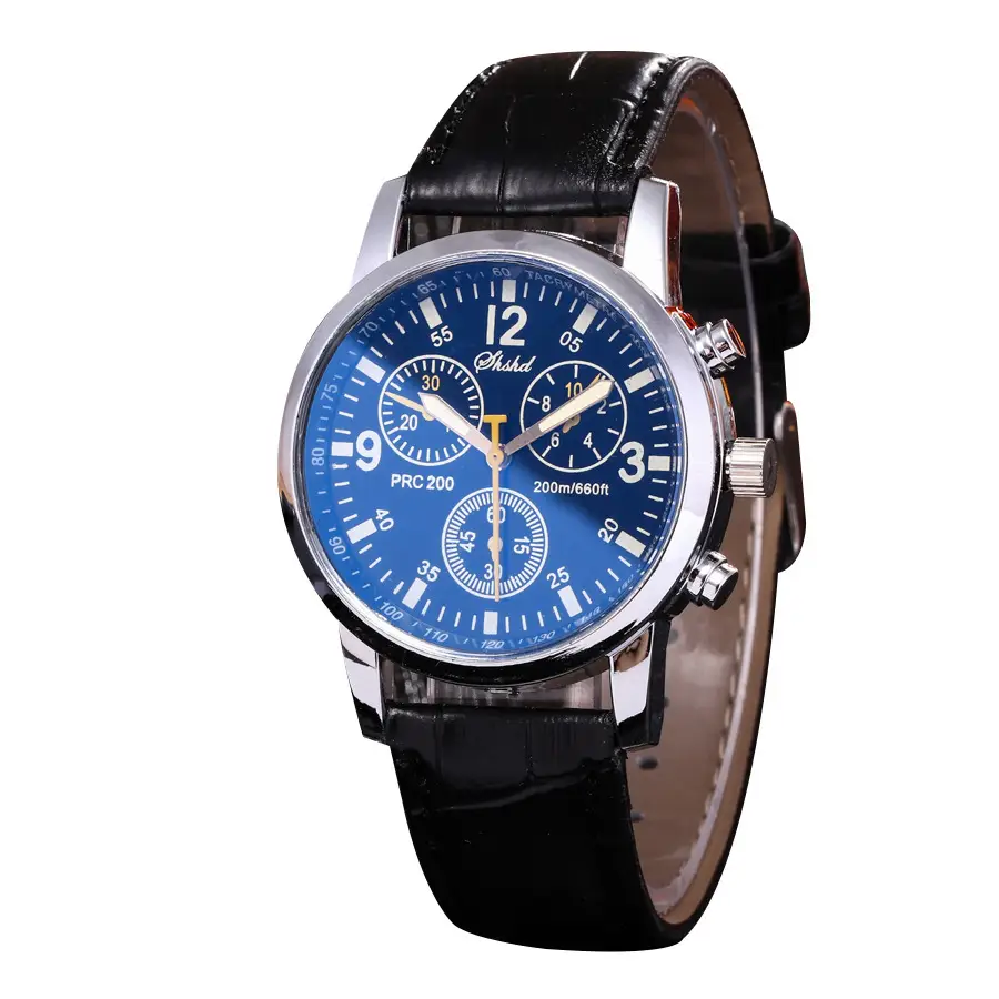 Cross-Border Foreign Trade Business Quartz Watch with Leather Strap, Geneva Three-Eye Six-Hand Trendy Men's Watch