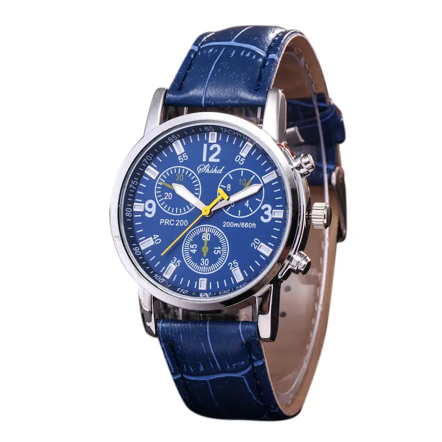 Cross-Border Foreign Trade Business Quartz Watch with Leather Strap, Geneva Three-Eye Six-Hand Trendy Men's Watch