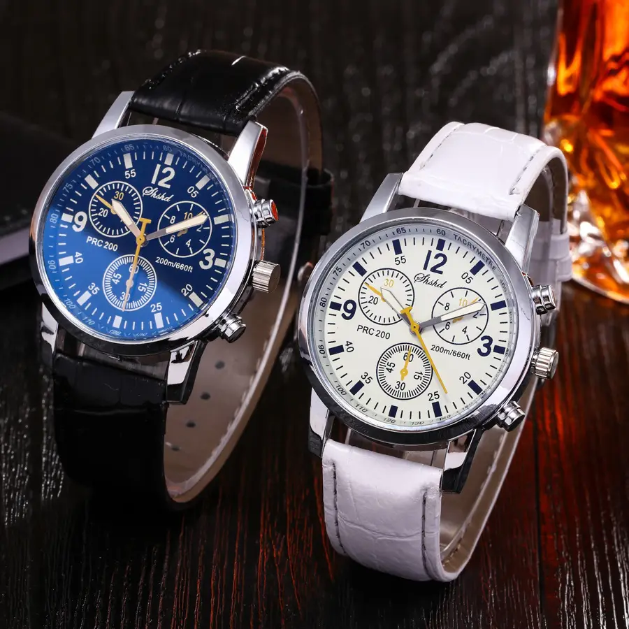 Cross-Border Foreign Trade Business Quartz Watch with Leather Strap, Geneva Three-Eye Six-Hand Trendy Men's Watch — feature 1