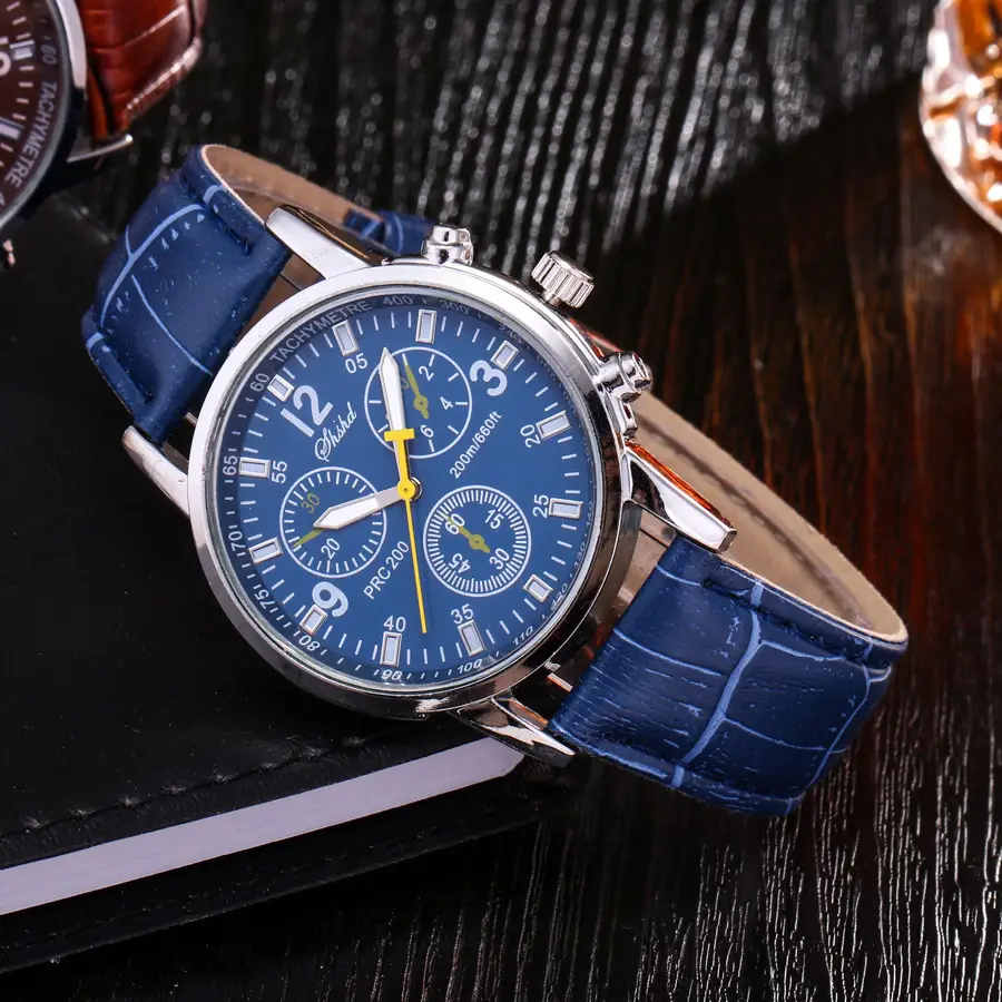Cross-Border Foreign Trade Business Quartz Watch with Leather Strap, Geneva Three-Eye Six-Hand Trendy Men's Watch — feature 10