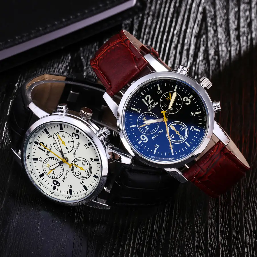 Cross-Border Foreign Trade Business Quartz Watch with Leather Strap, Geneva Three-Eye Six-Hand Trendy Men's Watch — feature 2
