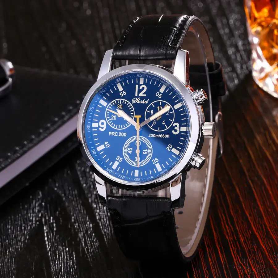 Cross-Border Foreign Trade Business Quartz Watch with Leather Strap, Geneva Three-Eye Six-Hand Trendy Men's Watch — feature 4