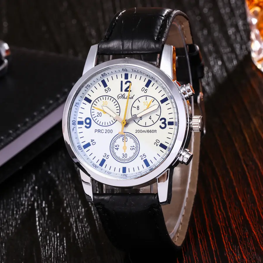 Cross-Border Foreign Trade Business Quartz Watch with Leather Strap, Geneva Three-Eye Six-Hand Trendy Men's Watch — feature 5