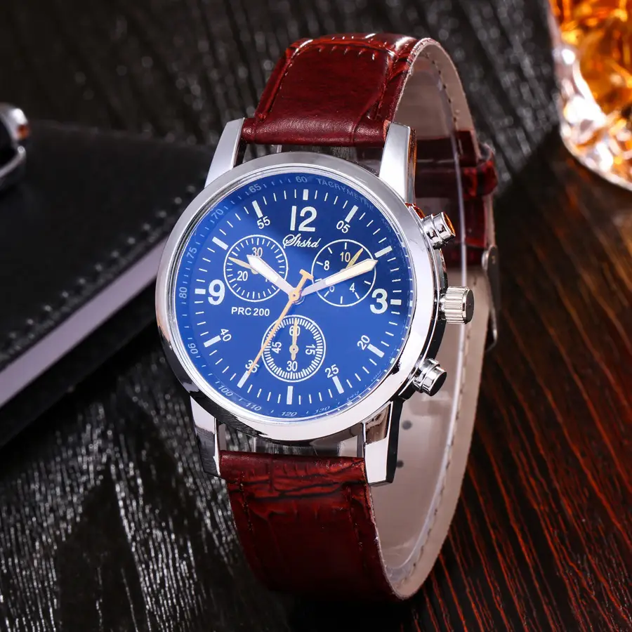Cross-Border Foreign Trade Business Quartz Watch with Leather Strap, Geneva Three-Eye Six-Hand Trendy Men's Watch — feature 6