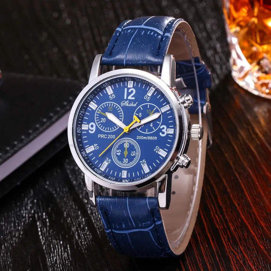 Cross-Border Foreign Trade Business Quartz Watch with Leather Strap, Geneva Three-Eye Six-Hand Trendy Men's Watch — feature 7