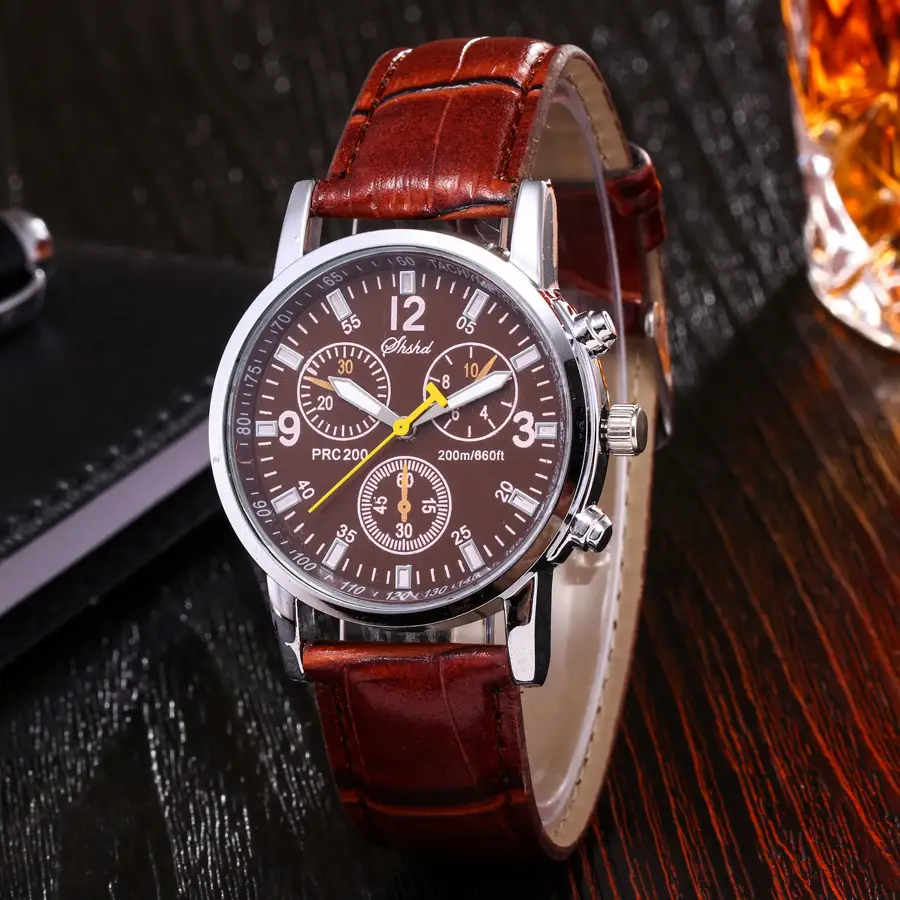 Cross-Border Foreign Trade Business Quartz Watch with Leather Strap, Geneva Three-Eye Six-Hand Trendy Men's Watch — feature 8