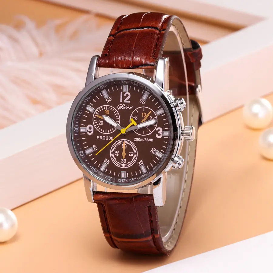 Cross-Border Foreign Trade Business Quartz Watch with Leather Strap, Geneva Three-Eye Six-Hand Trendy Men's Watch