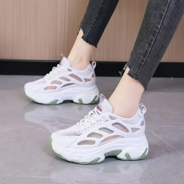 2025 New Summer Thin Mesh Torre Shoes Women's Interior Height sneaker All-match Casual Thick-soled White Mesh Shoes — feature 1
