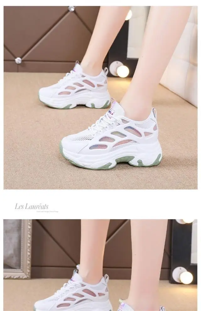 2025 New Summer Thin Mesh Torre Shoes Women's Interior Height sneaker All-match Casual Thick-soled White Mesh Shoes — feature 10