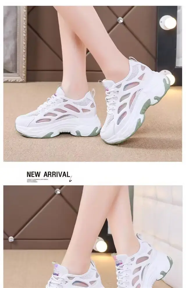 2025 New Summer Thin Mesh Torre Shoes Women's Interior Height sneaker All-match Casual Thick-soled White Mesh Shoes — feature 12