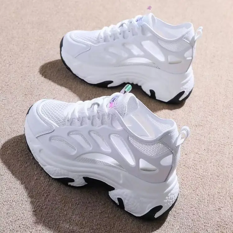 2025 New Summer Thin Mesh Torre Shoes Women's Interior Height sneaker All-match Casual Thick-soled White Mesh Shoes — feature 3