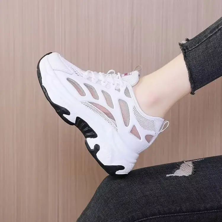 2025 New Summer Thin Mesh Torre Shoes Women's Interior Height sneaker All-match Casual Thick-soled White Mesh Shoes — feature 4