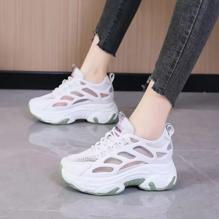 2025 New Summer Thin Mesh Torre Shoes Women's Interior Height sneaker All-match Casual Thick-soled White Mesh Shoes — feature 5