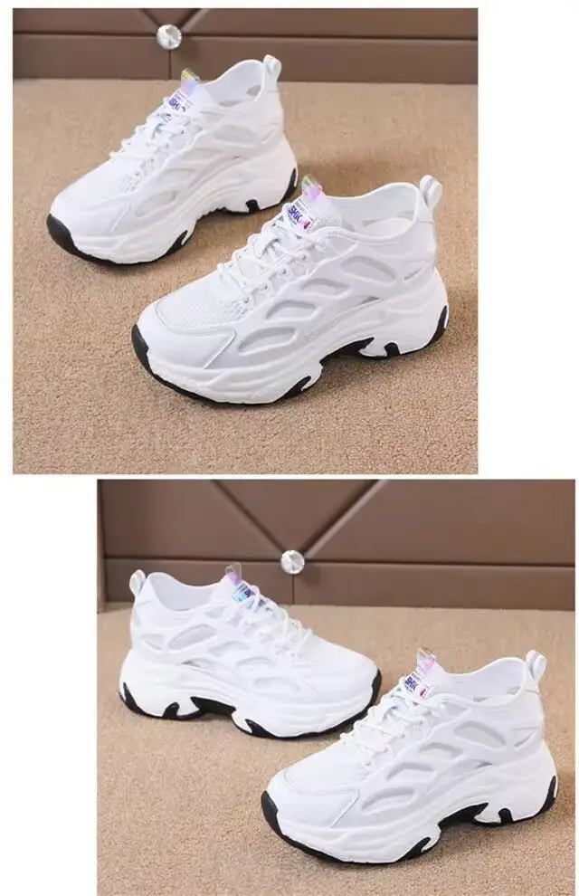 2025 New Summer Thin Mesh Torre Shoes Women's Interior Height sneaker All-match Casual Thick-soled White Mesh Shoes — feature 6