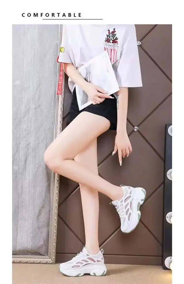 2025 New Summer Thin Mesh Torre Shoes Women's Interior Height sneaker All-match Casual Thick-soled White Mesh Shoes — feature 7