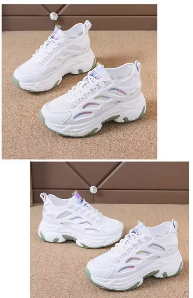 2025 New Summer Thin Mesh Torre Shoes Women's Interior Height sneaker All-match Casual Thick-soled White Mesh Shoes — feature 8