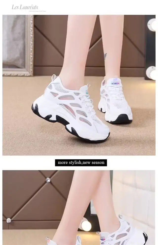2025 New Summer Thin Mesh Torre Shoes Women's Interior Height sneaker All-match Casual Thick-soled White Mesh Shoes — feature 9