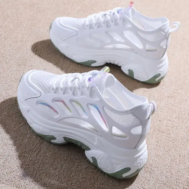2025 New Summer Thin Mesh Torre Shoes Women's Interior Height sneaker All-match Casual Thick-soled White Mesh Shoes - Image 2